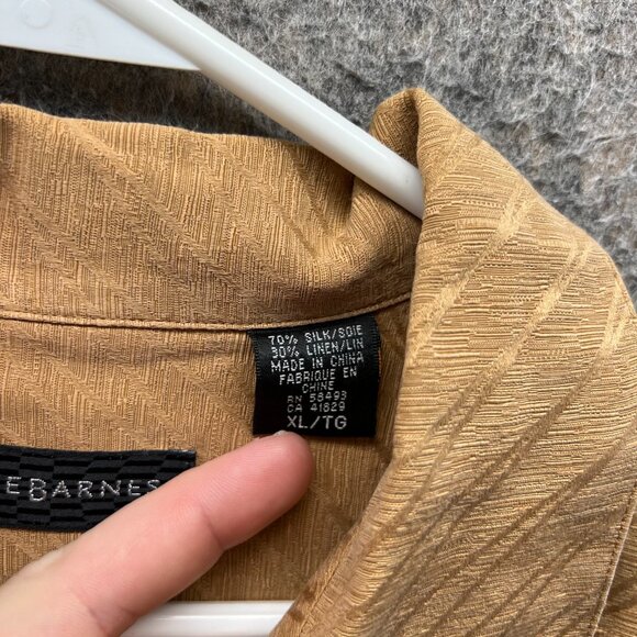 Jhane Barnes Shirt Mens XL Khaki Button Down Tan Beige Silk Linen Dress Pocket - Picture 5 of 11